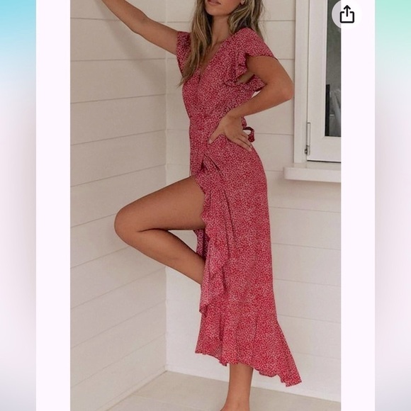 NWT, ZESICA Women's Bohemian Floral Printed Wrap,V-Neck,Short Ruffled Sleeve,XL - Picture 3 of 13